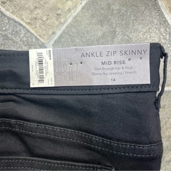 Jennifer Lopez Ankle Zip Skinny Mid Rise Black Tie Pants - Picture 4 of 15